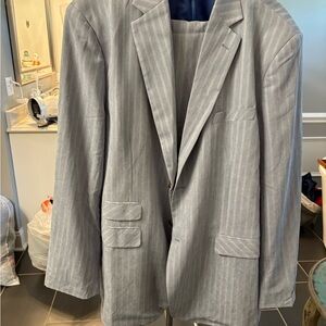 Classic Blue/Gray Striped Men's Blazer & suit pants